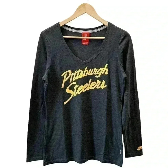 NFL Nike Pittsburg Steelers Long Sleeve T-Shirt V Neck Grey Yellow Size Medium - Picture 16 of 16